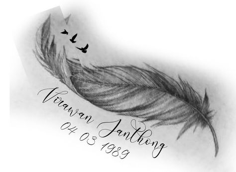 Memorial Feather Tattoo Ideas, Angel Feather Tattoos For Women, Feather Memorial Tattoo, White Feather Tattoos, Chris Tattoo, Unique Infinity Tattoo, Memorial Tattoo Quotes, Tattoos For Women Small Meaningful, Cute Owl Tattoo