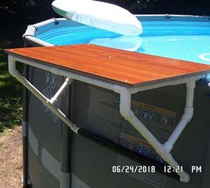 Above Ground Pool Side Table - The Keeper of the Cheerios Diy Pool Side Table, Stock Tank Pool Accessories, Pool Side Table, Intex Above Ground Pools, Oberirdischer Pool, Pool Oasis, Piscina Intex, Oberirdische Pools, Deck Piscina