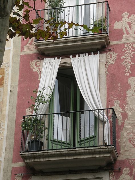 A Romantic Balcony | by **Mary** | via chandeliersatnight An Apartment, Balcony, Apartment, Curtains, Building, White