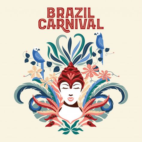 Brazil Carnival Illustration, Carnival Illustration Design, Carnaval Tattoo, Women Face Illustration, Brazil Illustration, Carnival Illustration, Brazil Art, Brazilian Coffee, Brazil Carnival