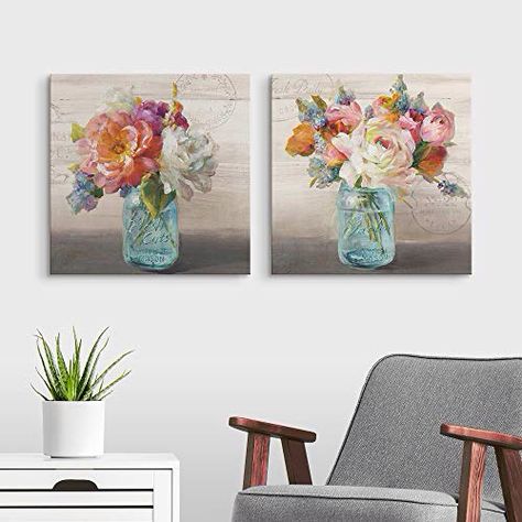 Flower Home Decor, Home Decor Brand, Floral Home Decor, Relaxing Art, Glass Mason Jars, French Cottage, Classic Paintings, Custom Decor, Contemporary Artwork