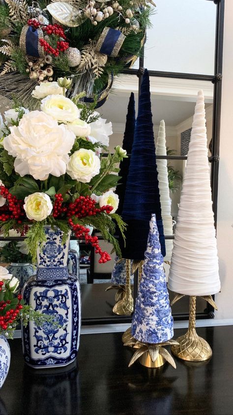 Chinoiserie Tree – The Permanent Garden Chinoiserie Christmas Trees, Blue And Red Tree Christmas, Chinoiserie Christmas Decor Ideas, Blue And White Christmas Centerpieces, Blue And White Christmas Table Decor, Blue And White Christmas Tablescapes, Blue And White Christmas Decor Ideas, Grand Millennial Christmas Decor, Chinoiserie Bedroom Decorating Ideas