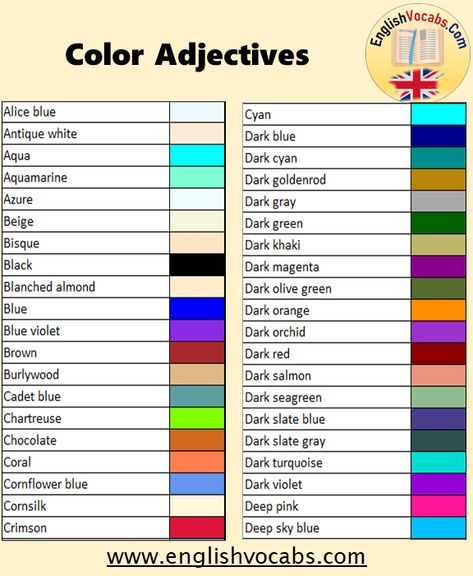 Colours Name, Colors In Nature, Colour Names, List Of Adjectives, Colour Names List, Intermediate Colors, Light Sea Green, Names List, Dark Slate Blue