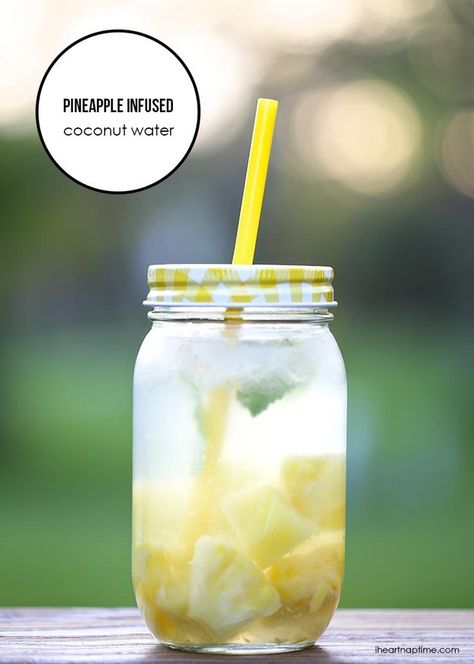 Pineapple Infused Coconut Water | Community Post: 21 Fruit-Infused Waters To Hydrate With This Summer Infused Coconut Water, Flavoured Water, Flavored Waters, Infused Waters, Fruit Infused Water Recipes, Pineapple Water, Perfect Summer Drink, Cucumber Water, Infused Water Recipes