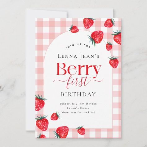 Create your own Invitation | Zazzle Berry First Birthday Party Ideas, My Berry First Birthday, Pink Birthday Theme, Berry First Birthday Invitation, Baby First Birthday Themes, Strawberry Girl, Berry First Birthday, 1st Birthday Pictures, Baby Birthday Themes