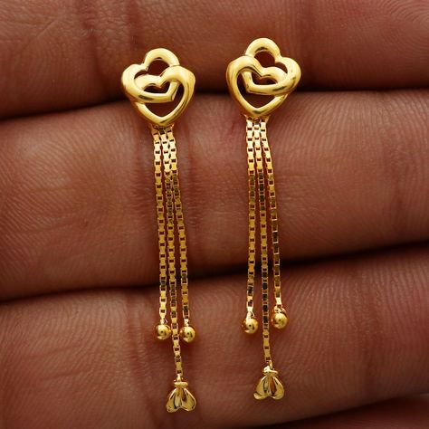 Beautiful yellow gold earrings jewelry from India, Best Wedding Handmade Jewelry for gift Metal- Yellow Gold Gold Purity- 22kt yellow Gold Weight - 2.28 grams approx Full Length - 3.8 cm approx Full Width - 0.8 cm approx more similar earrings - click the below link https://www.etsy.com/in-en/shop/morvijewels?ref=seller-platform-mcnav 3 Grams Gold Earrings Indian, 2 Grams Gold Earrings Designs, Chain Tops, 22k Gold Earrings, Gold Earrings Indian, Gold Ring For Women, Ring Indian, Handmade Gold Ring, Gold Pearl Ring