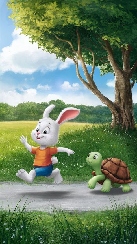 Funny | Rabbit And Turtle | Story |  Nature | Kids Rabbit And Tortoise Story Picture, Rabbit And Turtle, Rabbit And Tortoise, Funny Rabbit, Short Stories For Kids, Rabbit Print, Indian Art Paintings, Nature Kids, Stories For Kids