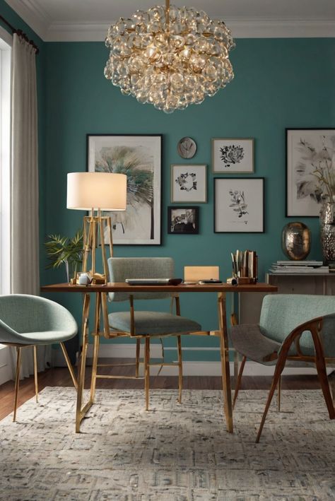 home interior design, interior bedroom design, kitchen designs, living room interior Teal Home Office, Cream Dining Room, Teal Office, Floating Fireplace, Sleek Furniture, Teal Walls, Home Office Bedroom, Perfect Bedroom, Design Your Dream House