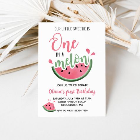 First Birthday Summer, Watermelon First Birthday, Watermelon Watercolor, Summer Birthday Invitations, Summer Invitation, Rainbow Birthday Invitations, Birthday Summer, First Birthday Party Themes, One In A Melon