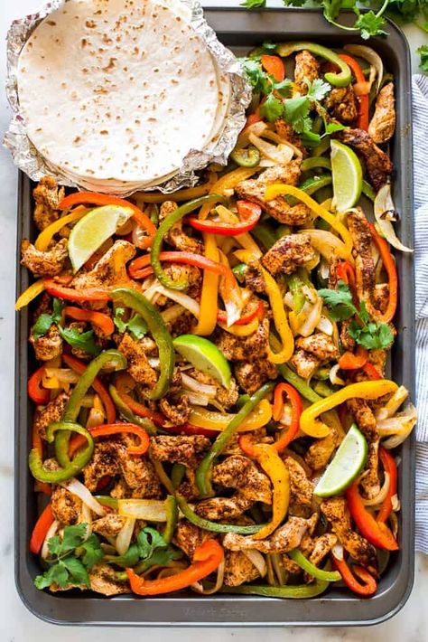 Easy Sheet Pan Chicken Fajitas - Tastes Better From Scratch Easy Sheet Pan Chicken, Sheet Pan Chicken Fajitas, Chicken Fajitas Recipe, Gimme Delicious, Fajitas Recipe, Pan Chicken Fajitas, Sheet Pan Chicken, Sheet Pan Dinners Recipes, Chicken Fajita