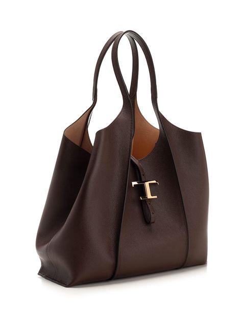 100,00% CALFSKIN | Tod's Women's t Timeless Medium Tote in Brown | FW23/24 Tods Bag Outfit, Classic Tote Shoulder Bag, Timeless Bags Classy, Brown Tote Bags, Shoulder Bag Outfit, Classy Purses, Tods Bag, Luxury Leather Bag, Luxury Tote Bags