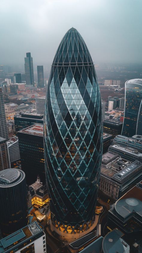 Discover and download free images Misty Majesty: The #Gherkin Tower Looms Above London’s Skyline https://aifusionart.com/misty-majesty-the-gherkin-tower-looms-above-londons-skyline/?utm_source=facebook&utm_medium=social&utm_campaign=ReviveOldPost #Foggy Gherkin London, The Gherkin, Fusion Art, London Skyline, Modern Buildings, Download Free Images, Wall Street, Travel Ideas, Free Images