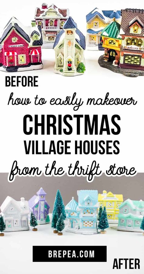 Diy Christmas Village Houses, Thrift Store Upcycle, Dollar Store Christmas Crafts, Diy Christmas Village, Christmas Crafts For Kids To Make, Christmas Village Houses, Dollar Store Christmas, Diy Store, Christmas Town