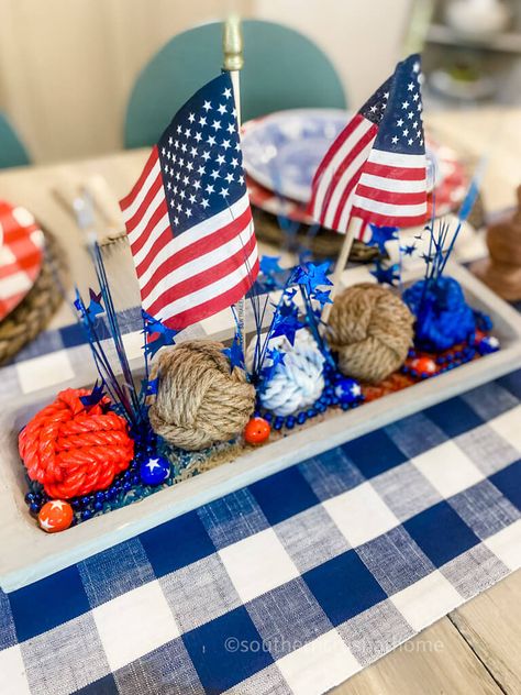 Easy Decorative Balls for Bowls | Patriotic Dough Bowl Centerpiece Patriotic Table Decorations, Dough Bowl Centerpiece, Diy Tulle, Christmas Angel Crafts, Coastal Farmhouse Decor, Bowl Centerpiece, Decorative Balls, Diy Bowl, Festive Centerpieces