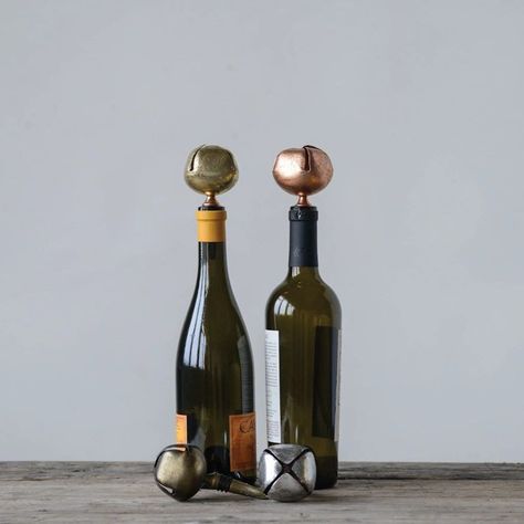 The perfect hostess gift or entertaining detail!   Metal Bottle Stopper w/ Bell. Available in Gold, Silver, Copper and Vintage Gold. Metal Bottle, Metal Bottles, Wine Bottle Stoppers, Creative Co Op, Bottle Stopper, Decor Essentials, Wine Stoppers, Jingle All The Way, Jingle Bell