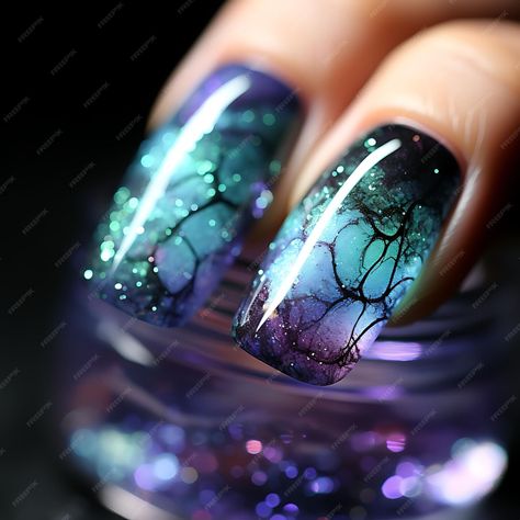 Premium AI Image | Aurora Borealis Nails Design Iridescent Colors Bokeh Effect Concept Idea Creative Art Photoshoot Aurora Borealis Nail Art, Aurora Borealis Nails, Aurora Nails Design, Art Photoshoot, Aurora Nails, Witchy Nails, Bokeh Effect, Pretty Nail Art Designs, Pretty Nail Art