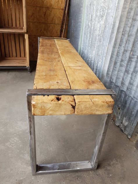 Rustic Outdoor Benches, Timber Bench Seat, Metal And Wood Bench, No Attachment, Reclaimed Wood Benches, Steel Bench, Outdoor Living Design, Wood Shop Projects, Reclaimed Timber