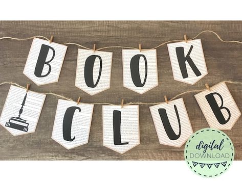 Book Club Banner, Book Club Ideas Hosting Decor, Book Club Ideas Hosting, Book Garland, Reading Party, Book Banner, Book Birthday Parties, Book Club Parties, Passive Programs