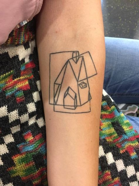 Cubist Tattoo, Art Gallery Tattoo, Brutalist Tattoo, Bauhaus Tattoo, Fine Line Tattoo Designs, Line Tattoo Designs, Building Tattoo, Impressive Architecture, Square Tattoo