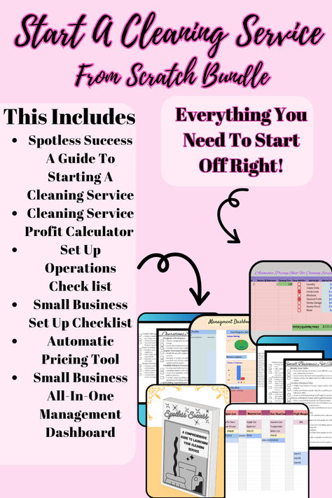 Cleaning Service Set Up
Start A Cleaning Service Guide Bundle
Best Business Idea! Looking to start your own cleaning service? Our Ultimate Start Up Guide Bundle has everything you need to succeed! Spotless Success:The Cleaning Service Profit Calculator With our Automatic Pricing Tool and All-In-One Management Dashboard, managing your business becomes intuitive and cost-effective, allowing you to focus on acquiring clients and expanding your services. #StartUpGuide #CleaningService #SmallBusiness Profit Calculator, Small Business Management, Best Business Ideas, Best Small Business Ideas, Business Structure, Marketing Advice, Cleaning Business, Business Skills, Business Career