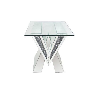 Mirrored glass top end table. Featuring glamourous mirrored and glass accents and shapes, adding a visually stunning presence that is both contemporary and bold. | Everly Quinn Thompkins Frame End Table Mirrored, Glass in Gray | 23.82 H x 19.69 W x 19.69 D in | Wayfair Bold Furniture, Glass Top End Table, Glass Top End Tables, Metal End Tables, Flat Irons, Hair Straighteners Flat Irons, Glass End Tables, C Table, Hair Straighteners