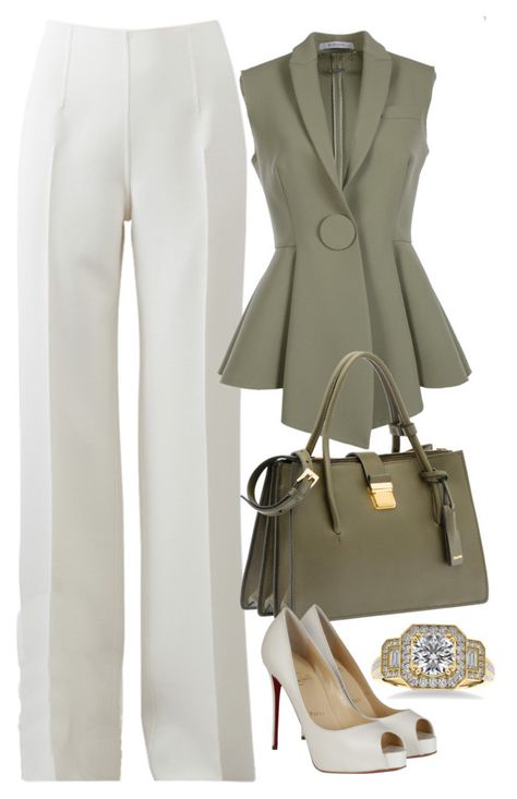 Green, White & Gold by carolineas on Polyvore featuring polyvore, fashion, style, Givenchy, Michael Kors, Christian Louboutin, Miu Miu, Allurez and clothing Shoes To Wear With Sweatpants, Best Outfits, Looks Chic, Professional Outfits, Work Attire, Business Outfits, White Pants, Mind Blowing, Work Fashion