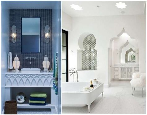 5 Outstanding Bathroom Vanity Designs that You'll Love | Decoración oriental, Decoración de unas, Casas Moroccan Bathroom Ideas, Moroccan Style Bathroom, Moroccan Inspired Bathroom, Mediterranean Bathroom, Moroccan Bathroom, Moroccan Riad, Style Marocain, Moroccan Homes, Moroccan Interiors