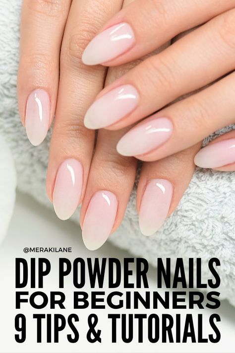 Dip Nails for Beginners: 9 Tips and Tutorials | If you want to know how to do dip nails at home, you're in luck! While a trip to the salon for a gel manicure is always fun, it's not always feasible. Dip powder nails are a great alternative, and after seeing short tutorials on my FYP, I needed to know more. In this post, we share all of the dip nail essentials you need to give yourself a salon quality manicure at home, plus tips and tutorials to teach you how to apply and remove dip nails. Dip With Tips Nail Ideas Almond, How To Use Nail Powder, Dip Nails Diy Tips, Diy Sns Nails, Nail Tips With Dip Powder, How To Apply Dip Powder Nails, Diy Dip Nails At Home, Dip Powder Nails Tips, Dip Nail Tips And Tricks