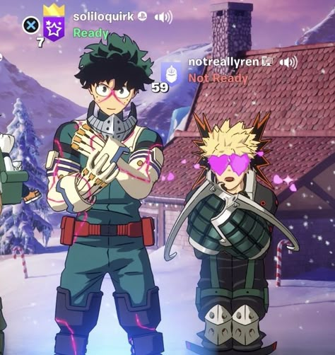 bkdk canon?!! Bkdk Gacha Cringe, Matching Bakudeku Icons, Mha Matching Pfp For 3 People, Mha Trio Matching Pfp, Bkdk Official Art, Bakugo And Deku Matching Icons, Deku And Bakugou Matching Pfp, Deku Fortnite, Mha Fortnite