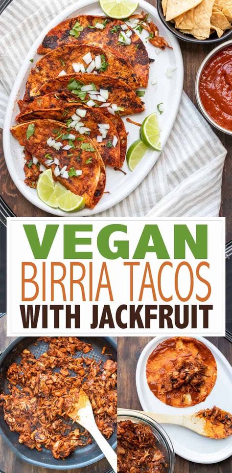 Jackfruit Birria Tacos, Authentic Birria Recipe, Barrio Tacos, Vegan Birria Tacos, Jackfruit Recipe, Vegan Burritos, Vegan Tacos Recipes, Jackfruit Tacos, Taco Filling