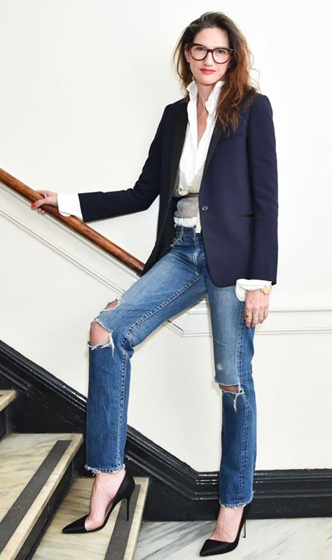 How to Dress Like a Total Fashion Boss, à la Jenna Lyons Jenna Lyons Style, Jenna Lyons, Jeans Blazer, Mode Tips, Giovanna Battaglia, Anna Dello Russo, Trendy Swimwear, Rock Chic, Sarah Jessica Parker