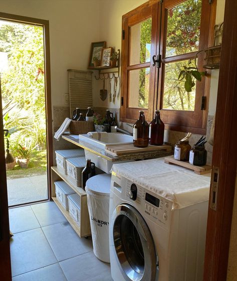 Nature Inspired Laundry Room, Rustic Aesthetic House, Cottage Laundry Room Small, Momcore Aesthetic House, Cottage Mom Aesthetic, Small Life Aesthetic, Happy Home Aesthetic, Granny House Aesthetic, Soft Domestic Aesthetic