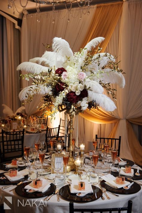 Feather Centerpiece Wedding, Chicago Wedding Photos, Ostrich Feather Centerpieces, Feather Centerpieces, New Years Eve Weddings, Unique Wedding Flowers, Chicago Wedding Venues, Wedding Floral Centerpieces, Feather Wedding