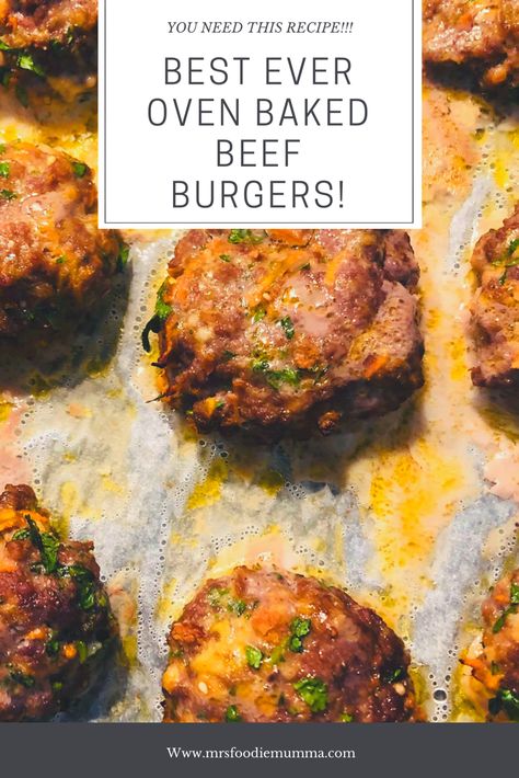 Burger Patties In The Oven, Baked Hamburger Patties Oven, Hamburger Patties In The Oven, Hamburger Bake, Beef Patty Recipe, Oven Baked Burgers, Beef Burger Patties, Baked Hamburgers, Baked Burgers