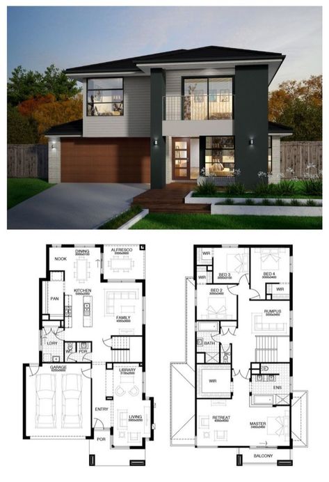 Two Story House Design, Modern House Floor Plans, Exterior Drawing, Two Story House, House Exterior Colors, Exterior Modern, Building House Plans Designs, Building Plans House, Garage House Plans