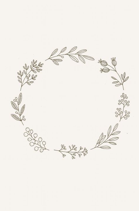 Embroidery Patterns Flowers, Ryn Frank, Botanical Wreath, Cat Embroidery Design, Wreath Illustration, Arte Doodle, Cat Embroidery, Wreath Drawing, Hand Embroidery Patterns Flowers