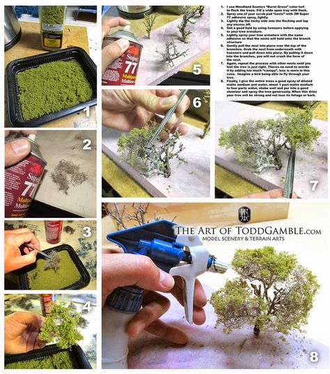 Making plenty of trees always adds realism to any model railroad. Here are super easy steps to creating your own from scratch! Model Tree, Model Train Scenery, Miniature Trees, Miniature Diy, Fairy Garden Diy, Miniatures Tutorials, Model Train Layouts, Miniature Crafts, Train Layouts