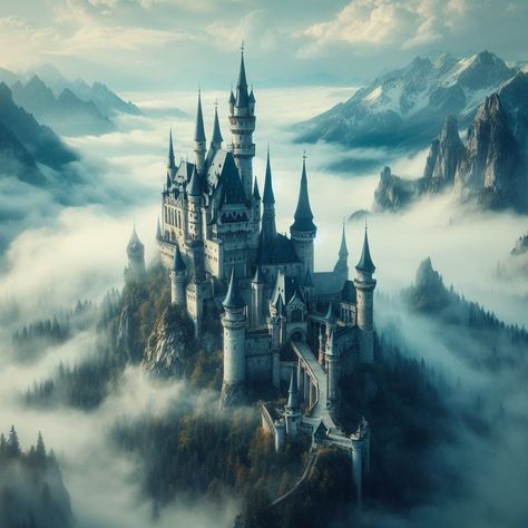 Majestic towers rise in a kingdom where magic knows no bounds. Manor Aesthetic, Mountain Kingdom, Castle Inspiration, Fantasy Place, Fantasy Locations, Fantasy Kingdom, Fantasy Architecture, Sakura Art, Story Aesthetic