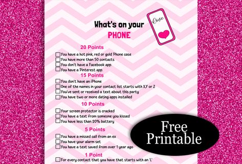 What’s on Your Phone? Free Printable Ladies’ Night Game Kid Holiday Games, Games For Ladies Night, Housewarming Party Games, Housewarming Games, Ladies Night Games, Anniversary Party Games, Graduation Games, Girls Party Games, Office Party Games