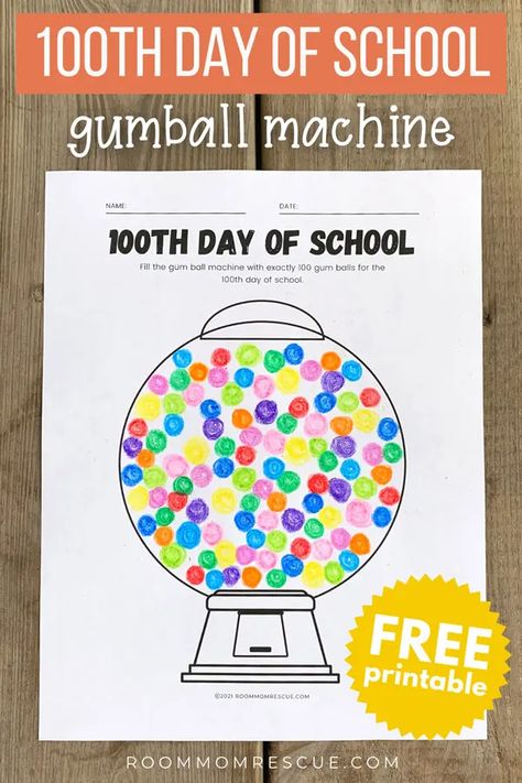 If you're looking for a free 100th day of school gumball machine printable, you've come to the right place! This 100 days craft worksheet comes with 2 variations, making it suitable for Pre-K, Kindergarten, First Grade, Second Grade students, and upper elementary. Whether you're looking for 100th day of school gum ball machine activities for 2nd grade or printables to encourage creativity, this project is fun and educational for your students! Get your free printable at roommomrescue.com 100 Gumballs For The 100th Day Printable, 100 Day Preschool Activities, 100th Day Gumball Machine, 100 Day Gumball Machine, Gumball Machine Printable, 100 Days Of School Project Kindergartens, 100 Day Project Ideas, Free School Printables, Old Man Costume