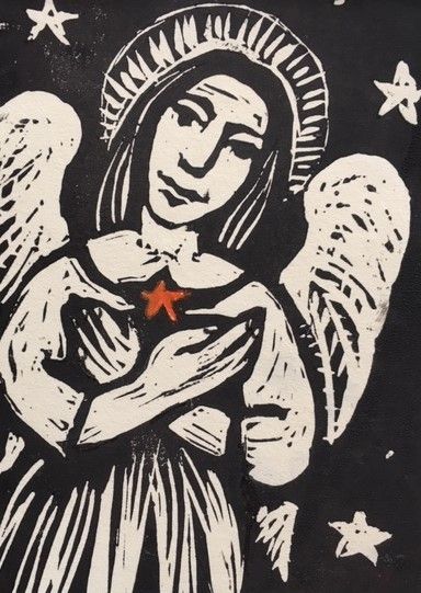 Angel and star lino cut card A6 size Linoleum Printmaking, Linoleum Print, Lino Cut, Christmas Angel, Paint Print, Christmas Card Design, A6 Size, Lino Print, Holiday Art