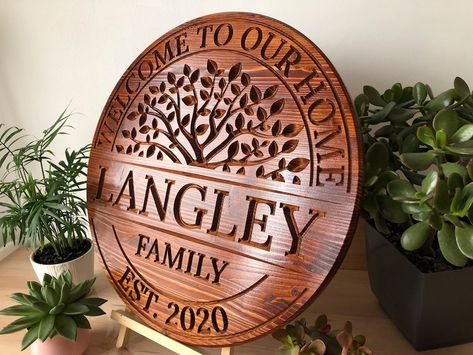 Family Tree Signs, Family Name Signs Wood, Family Signs Personalized, Wood Cnc Projects, Cnc Wood Projects, Wood Family Name Sign, Cnc Signs, Name Tree, Family Plaque