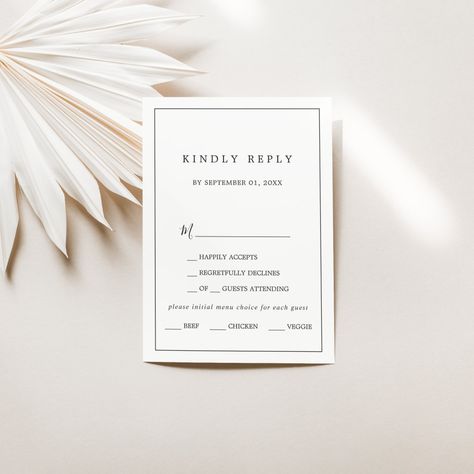 Minimalist Dinner, Wedding Day Invitations, Dinner Choices, Free Birthday Card, Wedding Response Cards, Minimalist Typography, White Minimal, White Typography, Simple Food