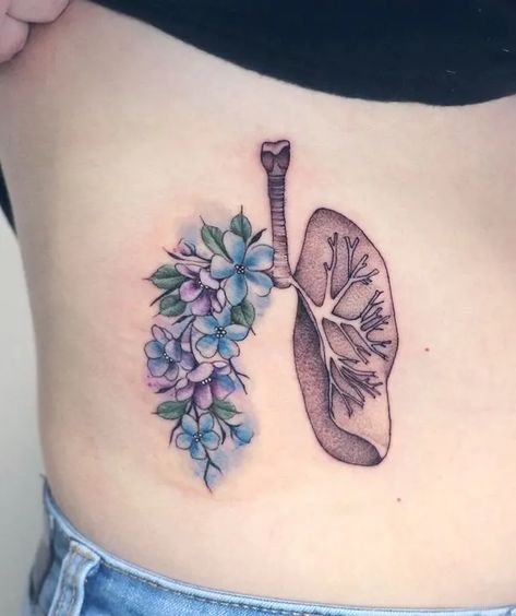 Healthcare Worker Tattoo Ideas, Lung Tattoo With Flowers, Tattoos Nursing, Lung Tattoo Ideas, Lung Tattoo, Nurse Tattoo Ideas, Symbol Tattoo Ideas, Medical Tattoos, Stethoscope Tattoo