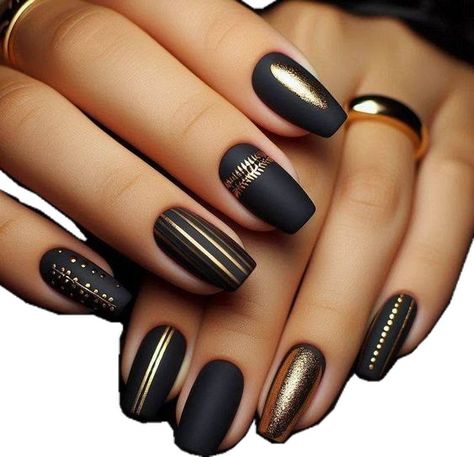 Black Gel X Nail Designs, Black And Gold Nail Designs, Abstract Nail, Sunflower Nails, Gold Nail Designs, Matte Black Nails, Gold Nail, Blush Nails, Fall Nail Designs