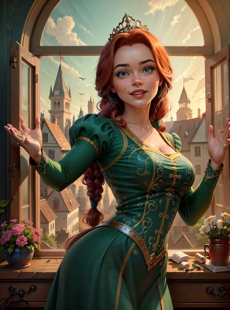 Princess Fiona Human, Fiona Shrek, Non Disney Princesses, Princess Fiona, Disney Princess Artwork, Disney Princess Modern, Dark Disney, Disney Fantasy, Disney Artwork