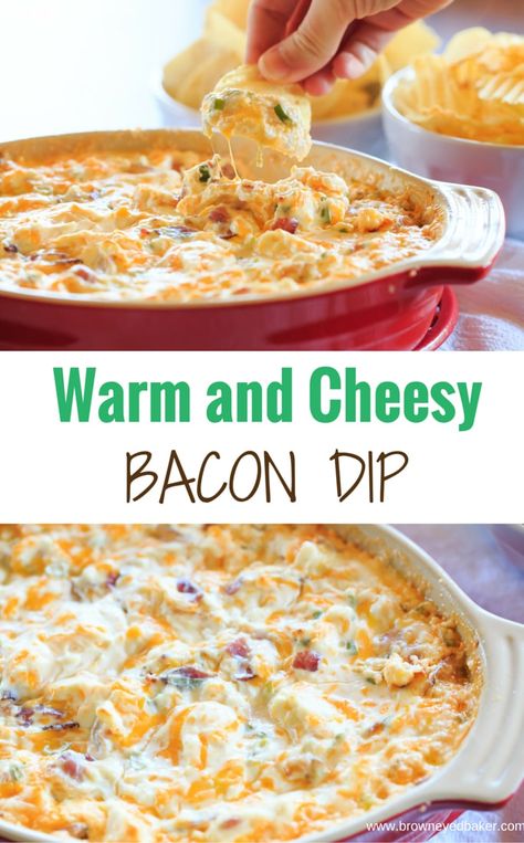 Warm And Cheesy Bacon Dip, Hot Bacon Dip Recipes, Loaded Baked Potato Dip, Potato Dip, Cheesy Bacon Dip, Baked Potato Dip, Nacho Dip, Cheese Dips, Delicious Dips