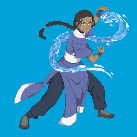 Atla Katara Waterbending, Katara Full Body Picture, Full Body Aang, Katara Waterbending Poses, Waterbending Art, Katara Hair Tutorial, Katara Reference, Water Bender Poses, Katara Bending