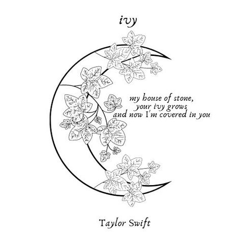 Its a crescent moon covered in ivy leaves, the desing is minimalist and in black and white. Taylor Swift Ivy, Ivy Taylor Swift, Evermore Tattoo, Ivy Tattoo, Taylor Swift Taylor Swift, Taylor Swift Tattoo, All About Taylor Swift, Cover Up Tattoo, Aesthetic Tattoo