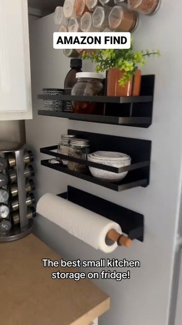 Simple Tech Finds on Instagram: "Amazon Find! Shop in bio or on simpletechreviews.com ✅️ . 🔗 Search our website for Magnetic Fridge Organizer . . . . Tag a friend who might like this😊⁠ . #amazonfinds #amazonmusthaves #founditonamazon #lifehacks #spacesaving #organization #organizer #organized #organize #fridgegoals" Magnet Organization, Black Fridges, Magnetic Storage, Fridge Shelves, Metal Painting, Fridge Organisers, Magnetic Spice, Small Kitchen Storage, Fabulous Kitchens